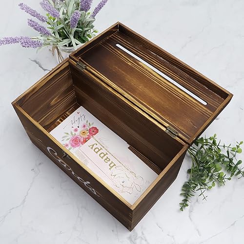 Miniatura 5 de MDLUU Caja de madera para tarjetas de boda, caja rústica para dinero de boda con cerradura, soporte para sobre, caja de recepción de tarjetas para