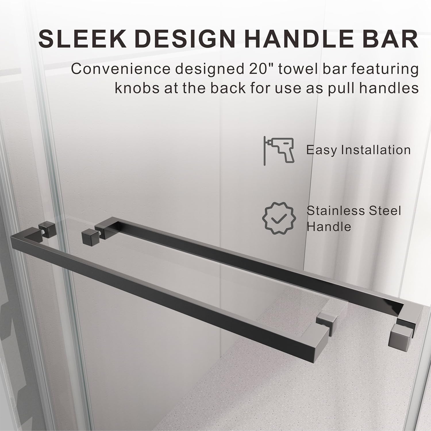 66"- 72" W x 72" H Frameless Double Sliding Shower Door, Stainless Steel Bypass Shower Door and Two Towel Bars in Matte Black with 3/8" (10mm) Certified Tempered Clear Glass UKD01-72X72-TT-MBL