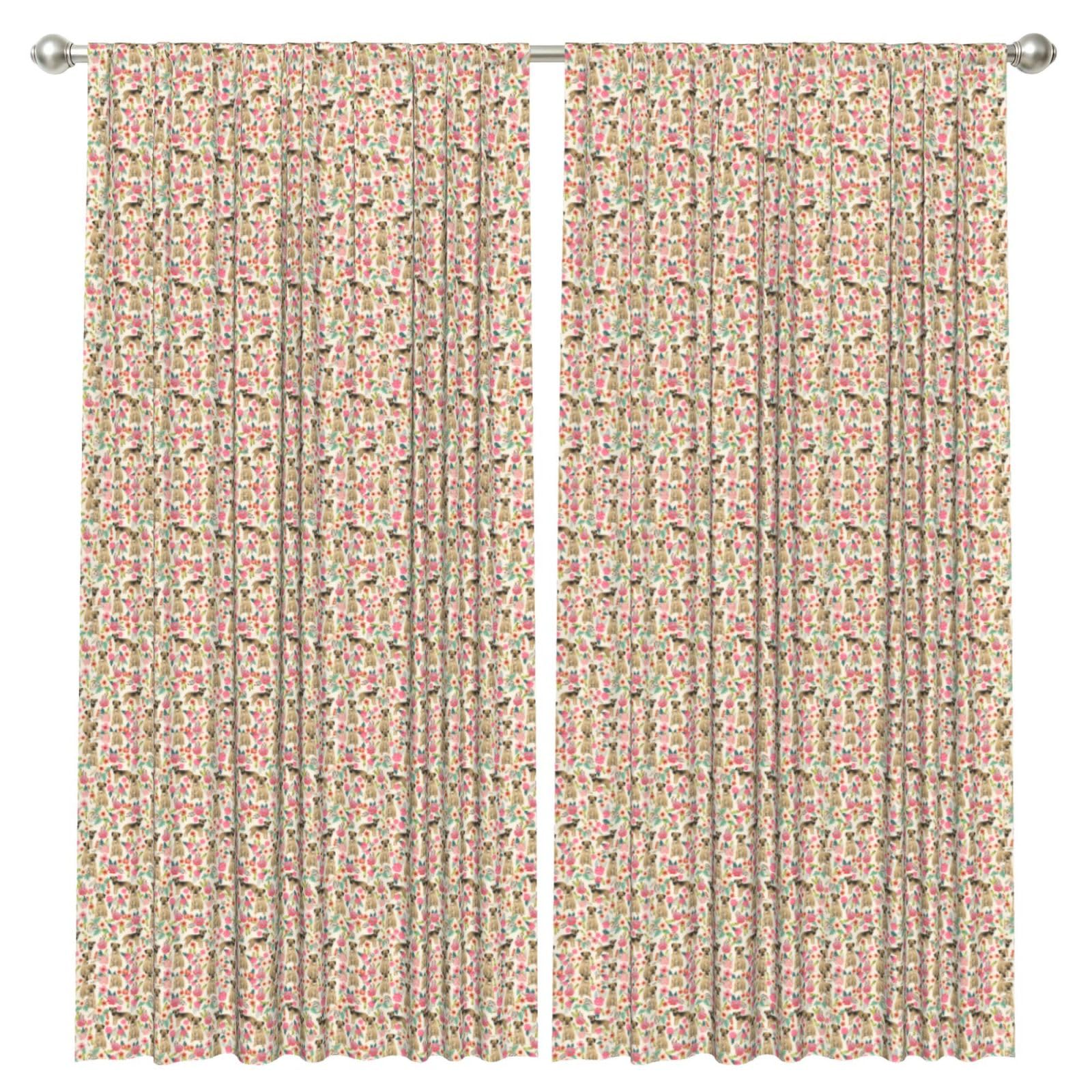 InOmak Border Terrier Dog Vintage Florals, 2 Panels Window Curtains 52 x 84 Inch Blackout Curtains for Living Room Bedroom