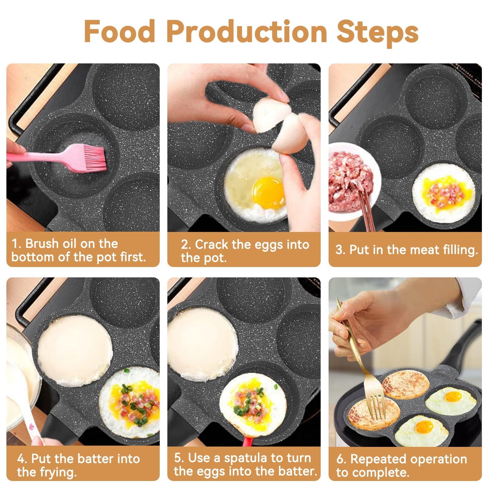 HERCHR Padella per Frittata a 4 Fori, Padella per uova in Alluminio antiaderente, Padelle in Alluminio per Burger, Padella Per Pancake Antiaderente Per Piano Cottura a Induzione, Fornello a Gas