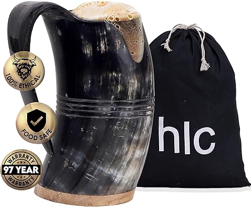 Miniatura 1 de Taza de cerveza con cuerno para hombre, tazas de cuerno de cerveza para regalo de Navidad (L - 16 oz, liso  pulido)