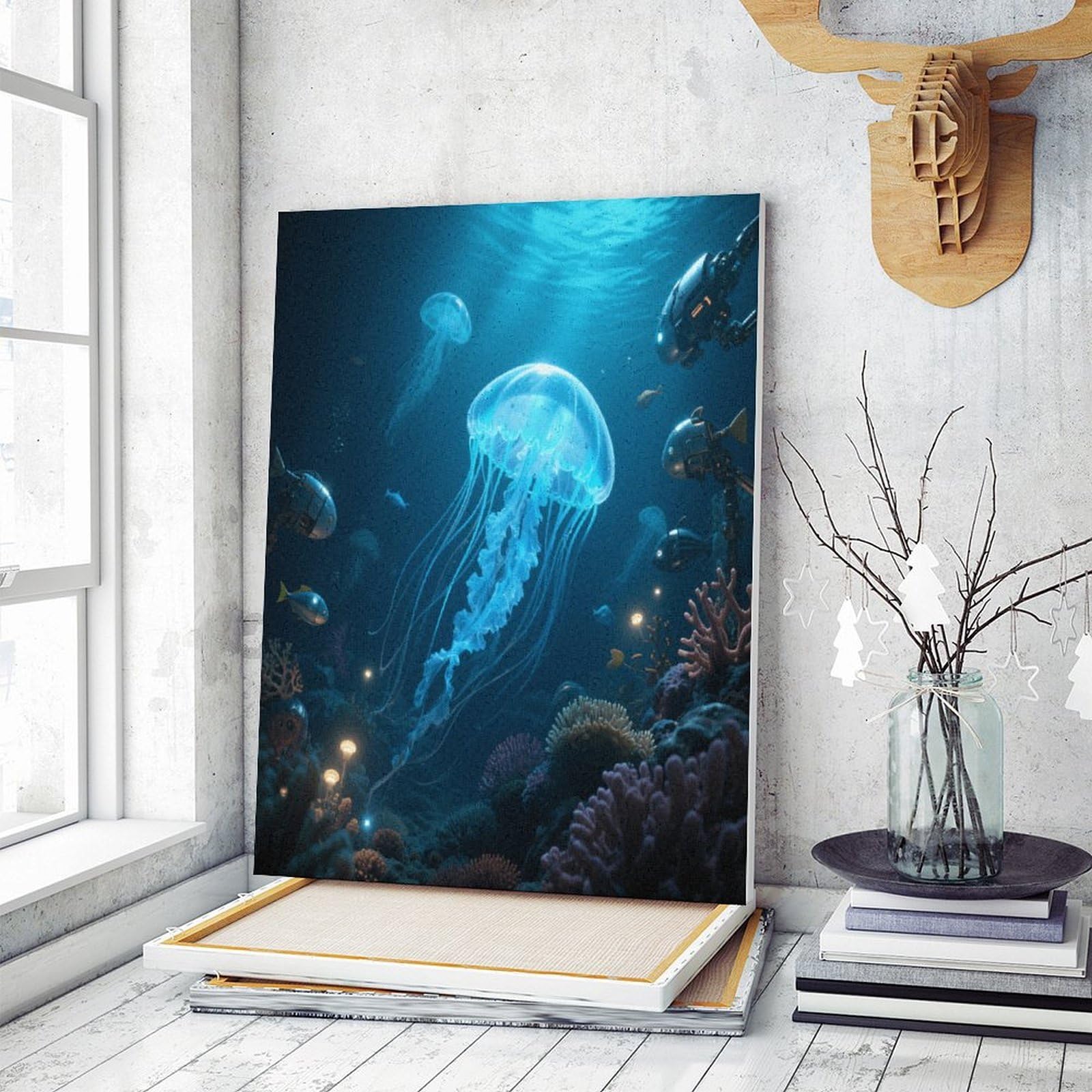 KOAYUBFC Deep Sea World Malen nach Zahlen Kit für Erwachsene Anfänger Erwachsene Malen nach Zahlen Kits auf Leinwand DIY Acryl Ölfarben Malerei mit Pinseln als Geschenk Home Wall Decor