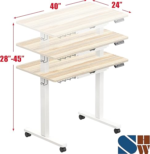 Miniatura 27 de SHW Escritorio eléctrico móvil de 40 pulgadas de altura ajustable para sentarse a estar de pie con cajón, ganchos para colgar y organizar cables,