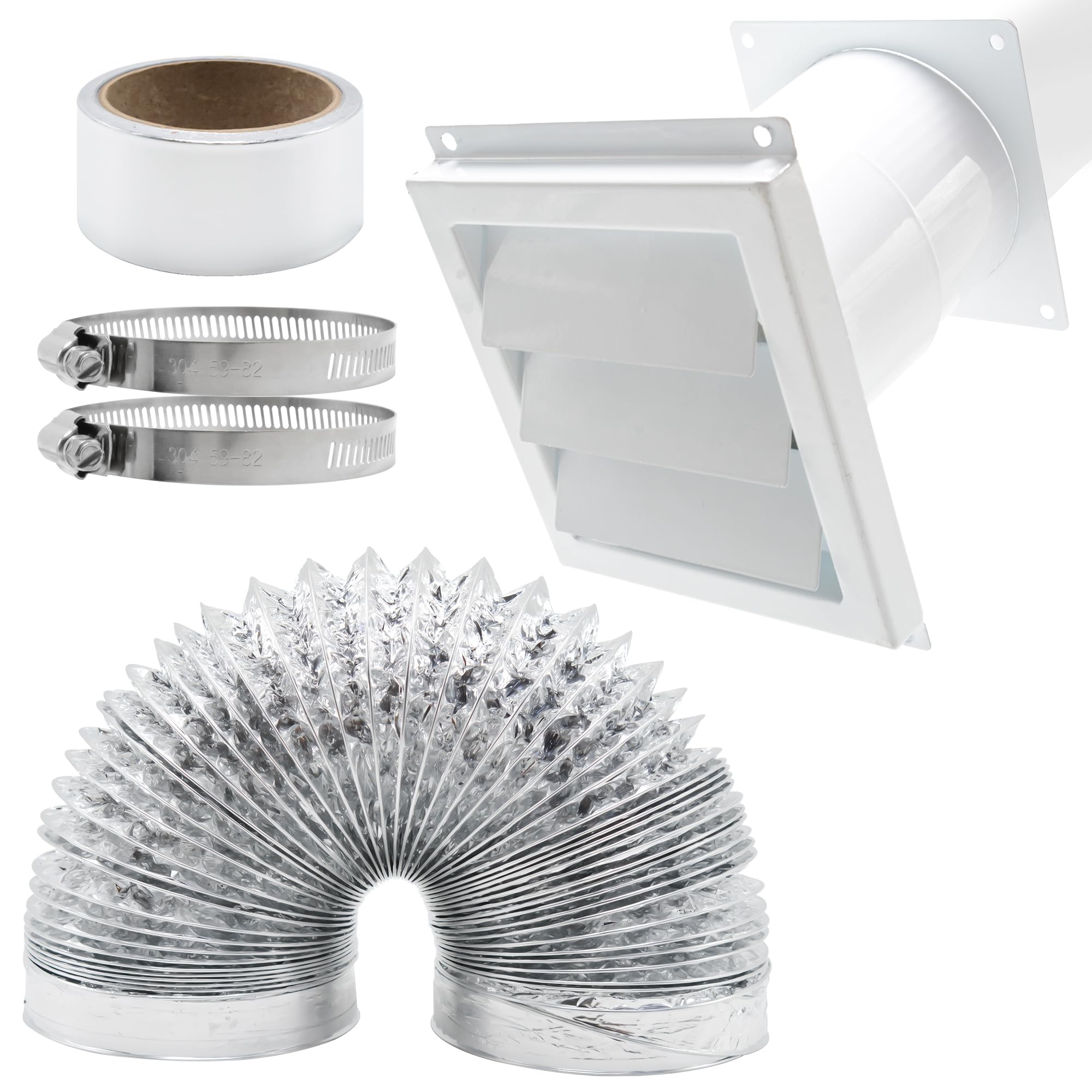 Dryer Vent Kit with 4" Hose, Duct Connector and Wall Plate, Dryer Vent Hose Connector Wall Ducting Kit, Wall Vent Duct Kit for Bathroom Exhaust Fans