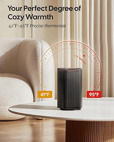 Miniatura 7 de Calentador de espacio pequeño, calentadores eléctricos portátiles de 1500 W para uso en interiores con termostato, oscilación de 70, 5 modos,