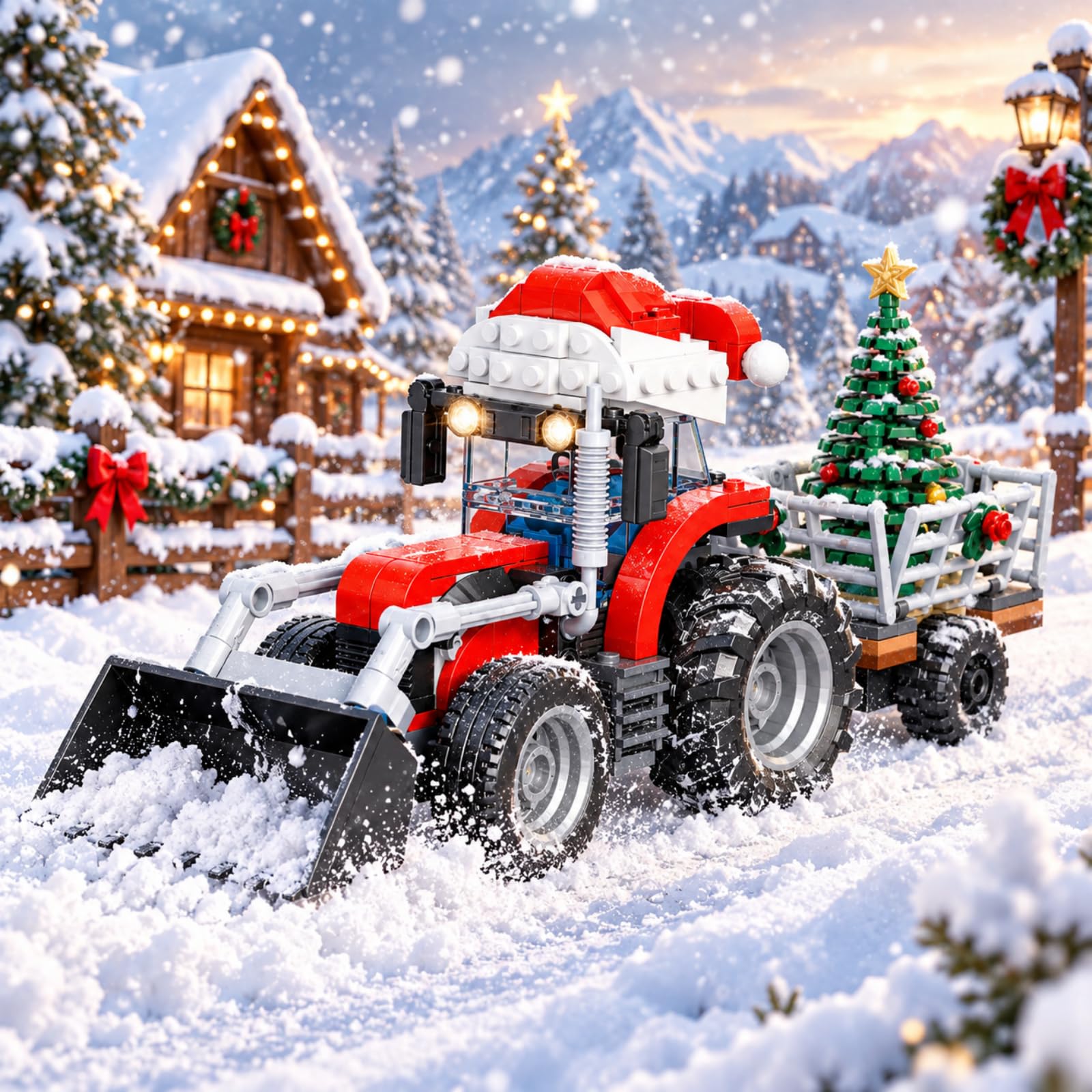 Weihnachts Bausteine Set, Ideas Traktor Schneepflug Modell, Gastgeschenk