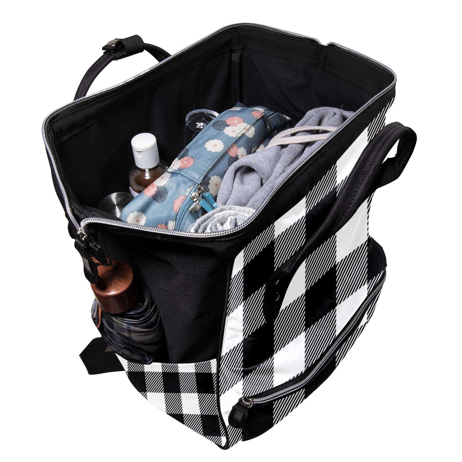 Amazon.com: Black White Checker Plaid Diaper Bag Mummy Backpack