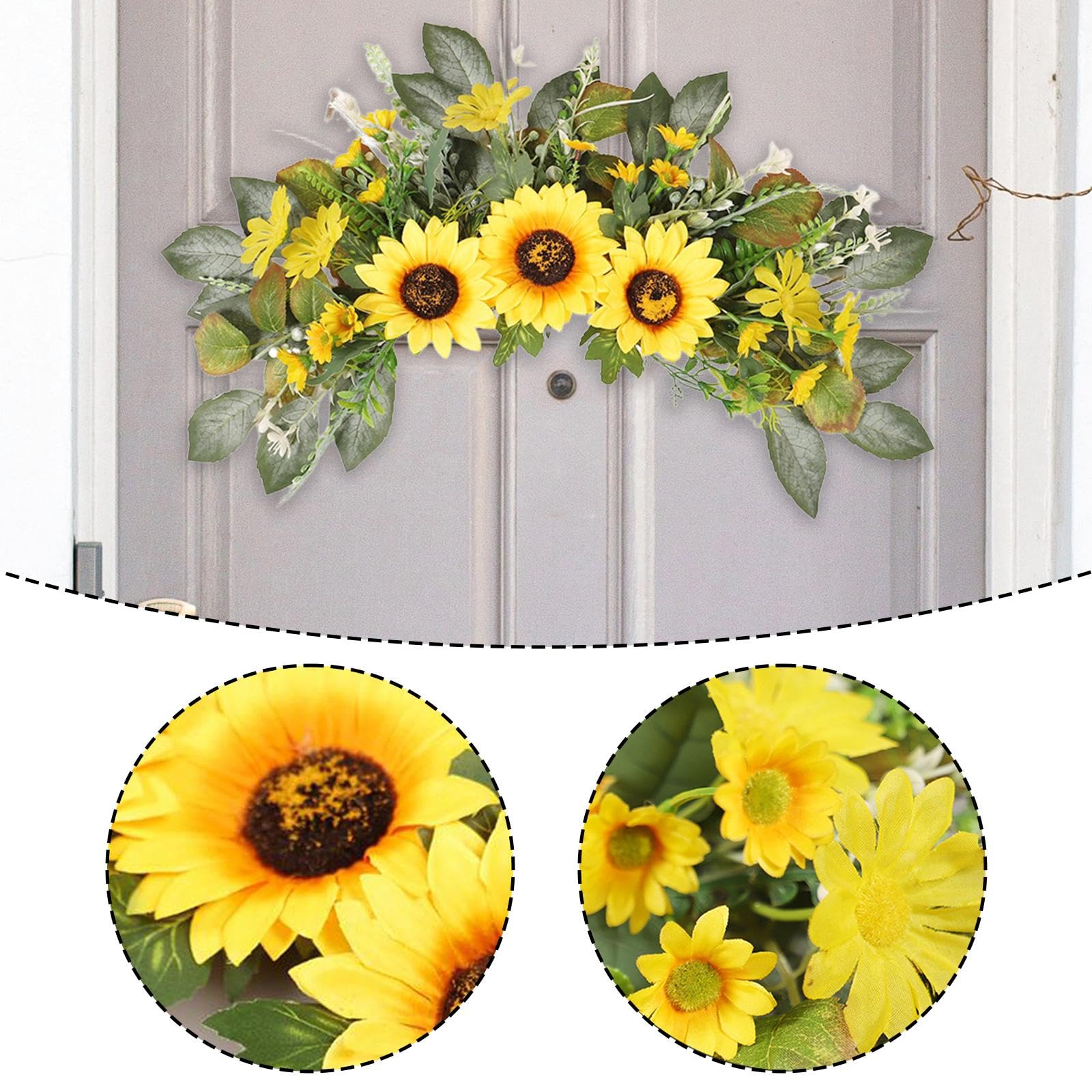 SM SunniMix Wedding Arch Flowers Artificial Floral Swag Sunflower Rustic Hanging Ornament Spring Wreath for Porch Indoor Outdoor Ceremony
