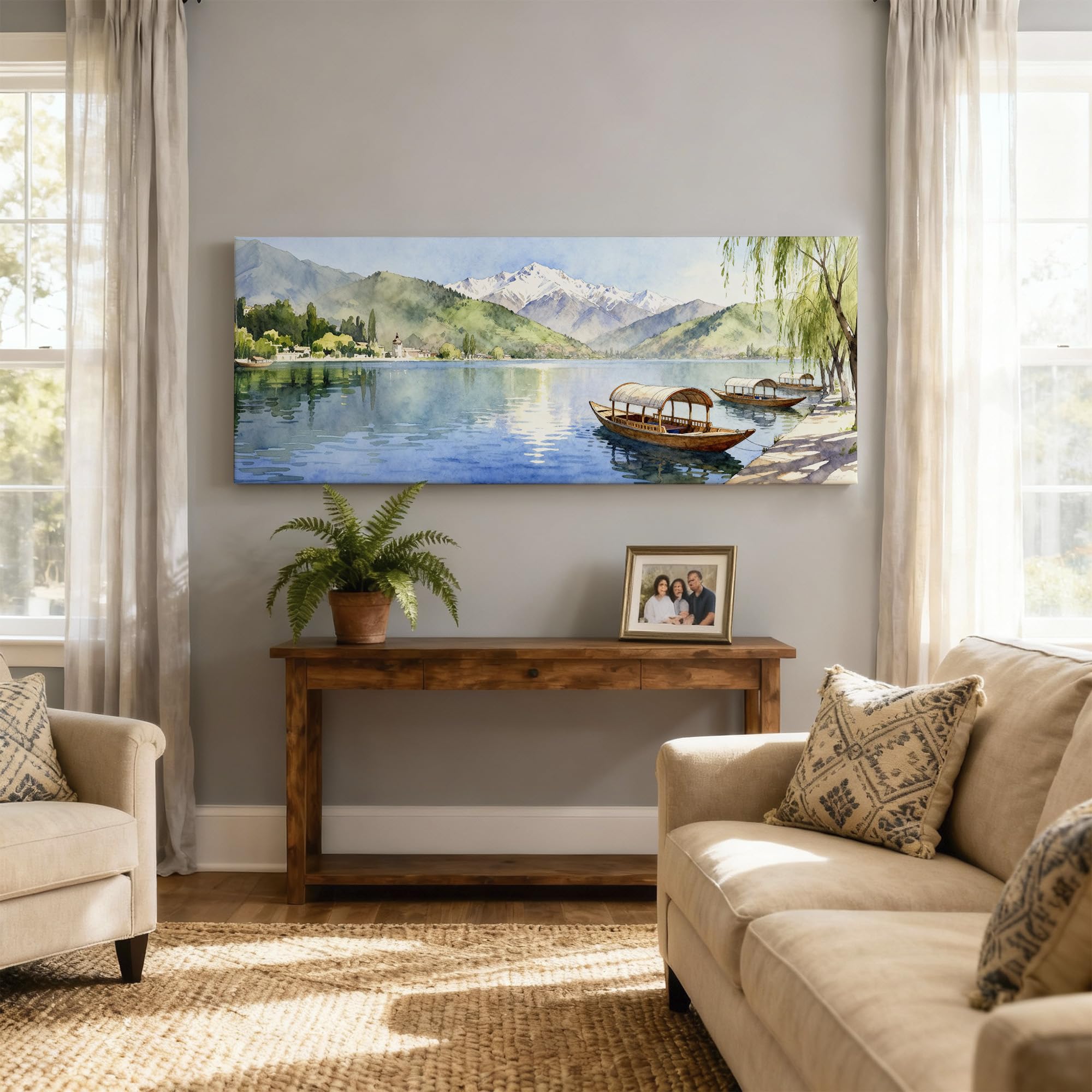 SoulAbiti Dal Lake Srinagar Unframed 36x14 inches Rolled Canvas Wall Expressionism Art UV Print Painting for Living Room, Bedroom & Office Decor Premium Gloss Vivid Fade-Resistant Print 4