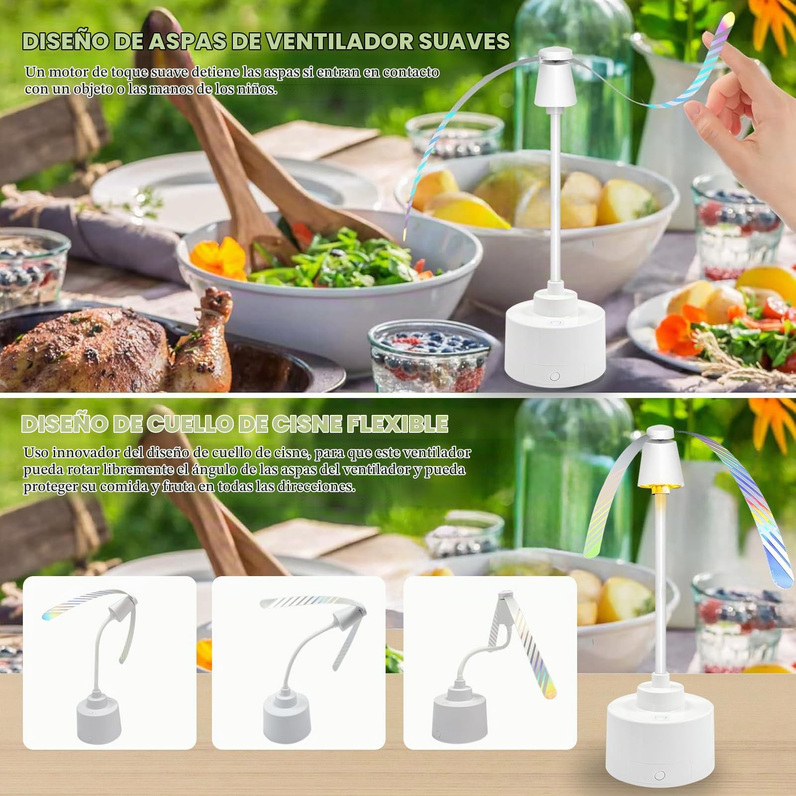 Ventilador Repelente De Moscas, 4Pcs Controlador De Trampas Para Mosquitos Con Cuello De Cisne Flexible De 360°, Luz LED Eliminación Física De Insectos Con Gancho Para Colgar Ideal Para Fiestas BBQ
