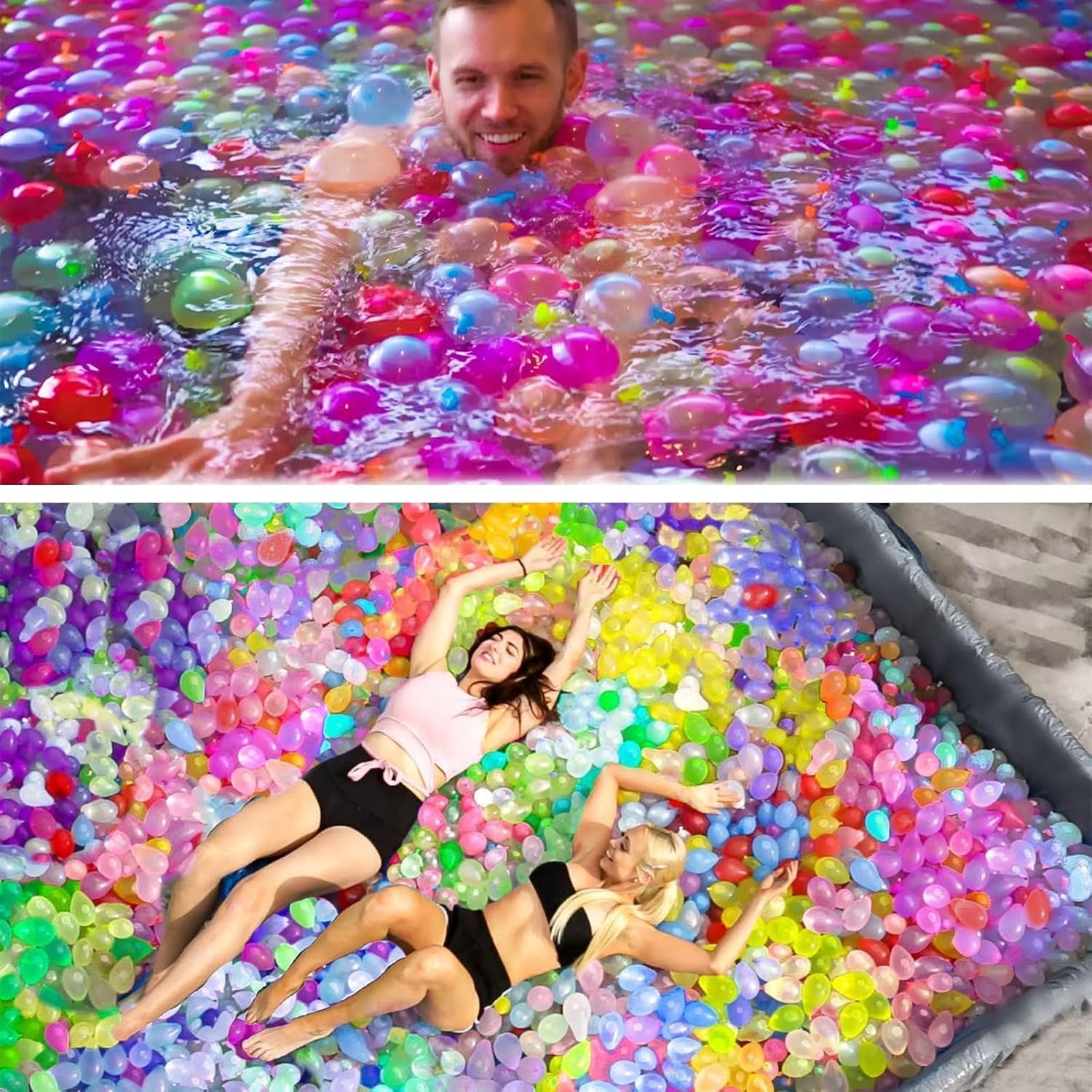 Globos de agua de llenado rápido para fiestas en piscinas 【1110 piezas】 Globos de agua de colores multicolor, diversión de verano, piscinas, fiesta, seguridad al aire libre, lucha con bomba de agua, A