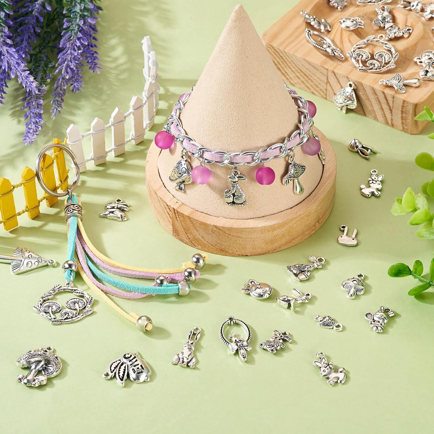 Craftdady 114Pcs Tibetan Style Rabbit Mushroom Alloy Pendants Tibetan Antique Silver Rabbit Charms Mushroom Metal Dangle Charms for DIY Earring Bracelet Keychain Lanyard Jewelry Making Hang Ornament - Image 3