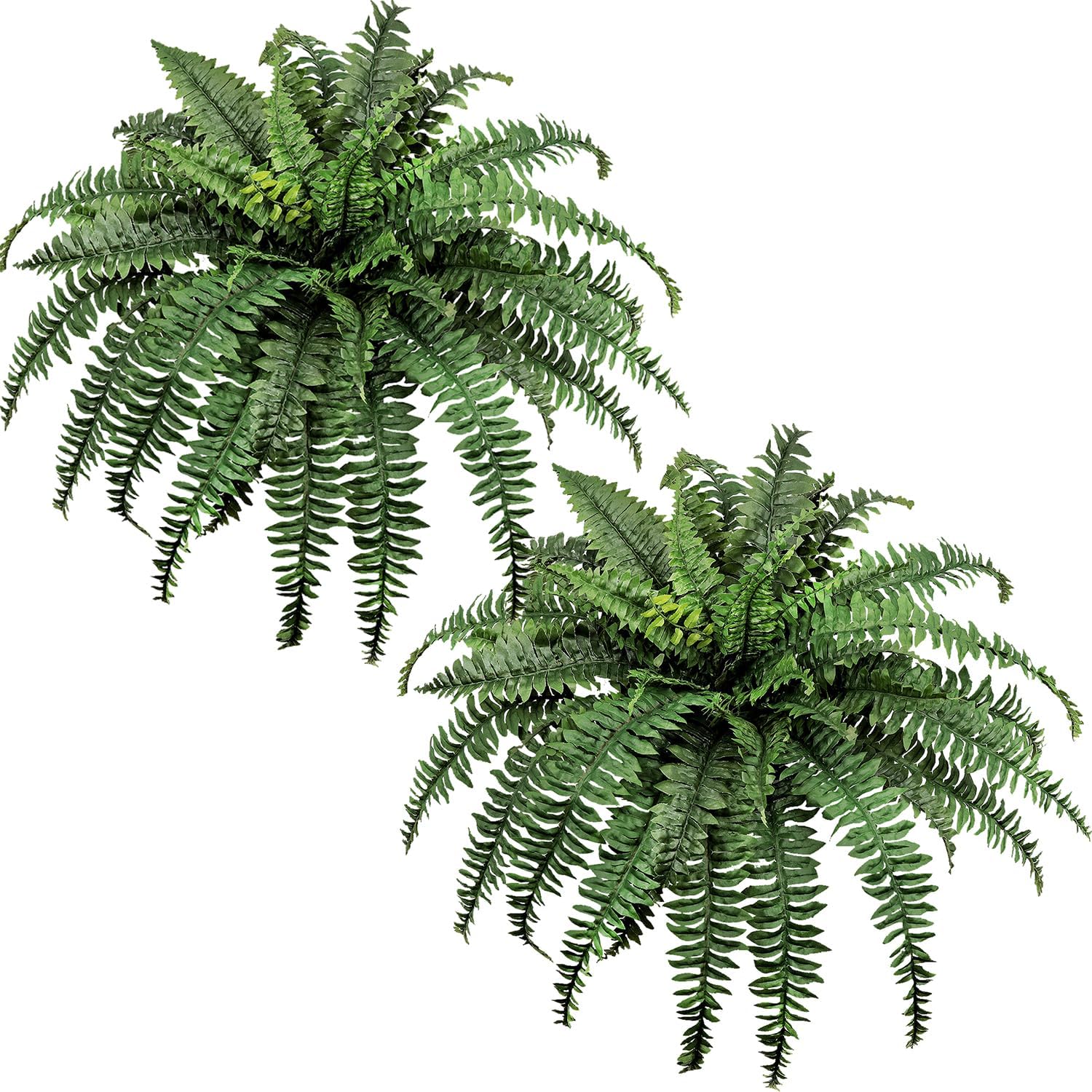 Large Artificial Ferns for Outdoor 49" Fake Boston Fern 49 Fronds Faux Ferns Plant Silk Greenery for Indoors Home Garden Porch Windowsill Decor (2 Stem)
