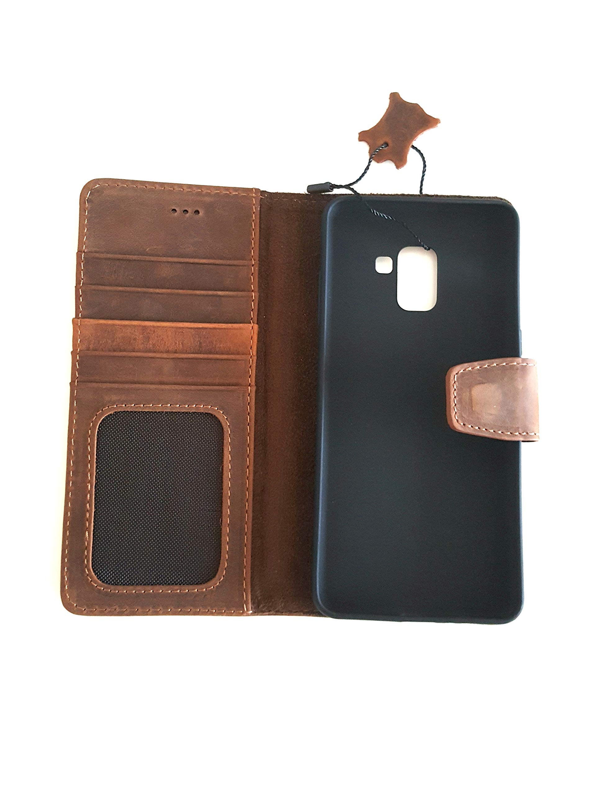Compatible with Samsung Galaxy A8 PLUS Genuine Leather Phonecase Wallet Case Brown