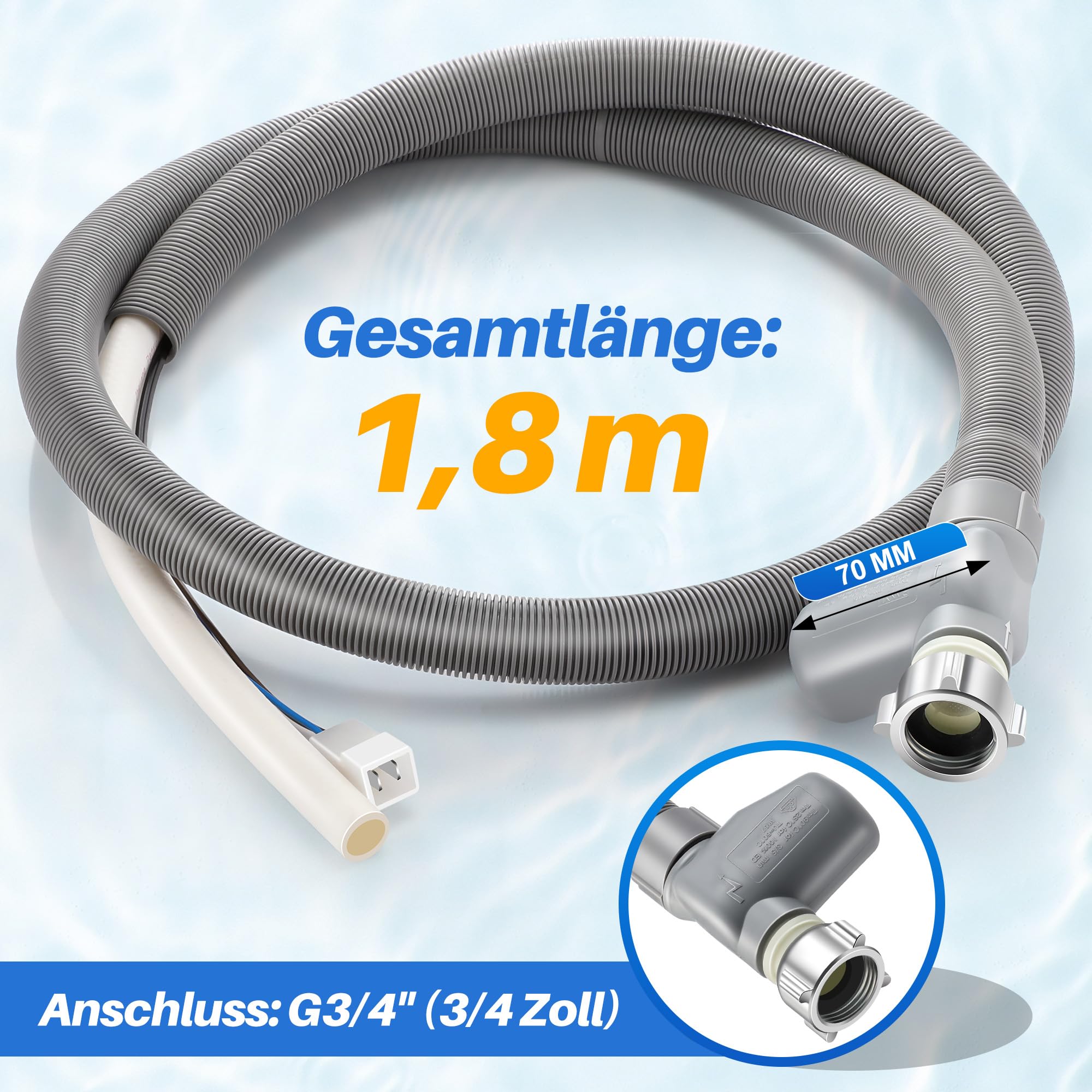 Enhon Manguera Aquastop 1,8 m para Lavavajillas, Entrada de Agua 3/4 Pulgadas, Recambio 00668113 668113, Protección Antifugas