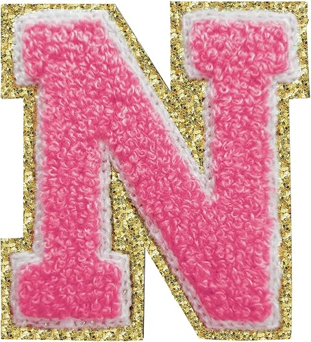 Miniatura 34 de Parches de letras termo-adhesivas de felpilla para chaquetas, parches de letras universitarias con brillantina para planchar en la letra azul A