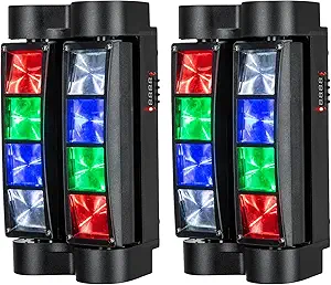 Spider Moving Head DJ Lights, Disco Party Stage Lights Indoor, Lunsy 8x10W RGBW Sound Activated DMX-512 Control Strobe Beam Lighting for Christmas Party Pub Festival Wedding Event Show, 2 Packs