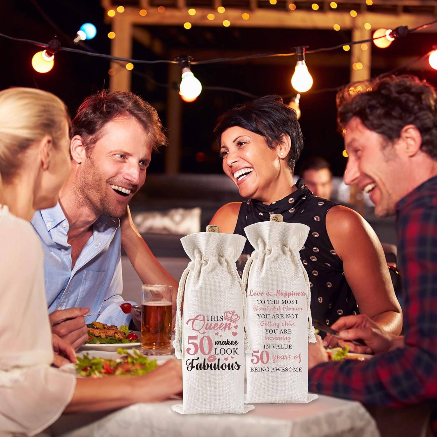 Happy Birthday Gifts Wine Bag - Elegant 50th Birthday Gift Red Wine Bag, Drawstring Burlap Wine Bottle Bag with Inspirational Quote for Women, Sisters, Mom, Lovers, Wife - Image 5