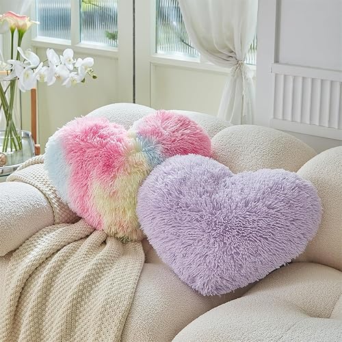 Miniatura 6 de MOOWOO Almohada de corazón esponjosa, almohada de piel sintética, felpa sherpa, cojín suave y bonito, día de San Valentín, día de Acción de Gracias,