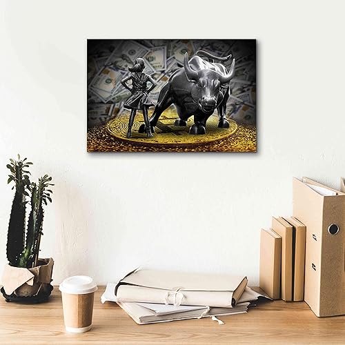 Miniatura 7 de Epic Graffiti 'Chica sin miedo y toro cargando en Bitcoin', arte de pared en lienzo, 18 x 12 pulgadas