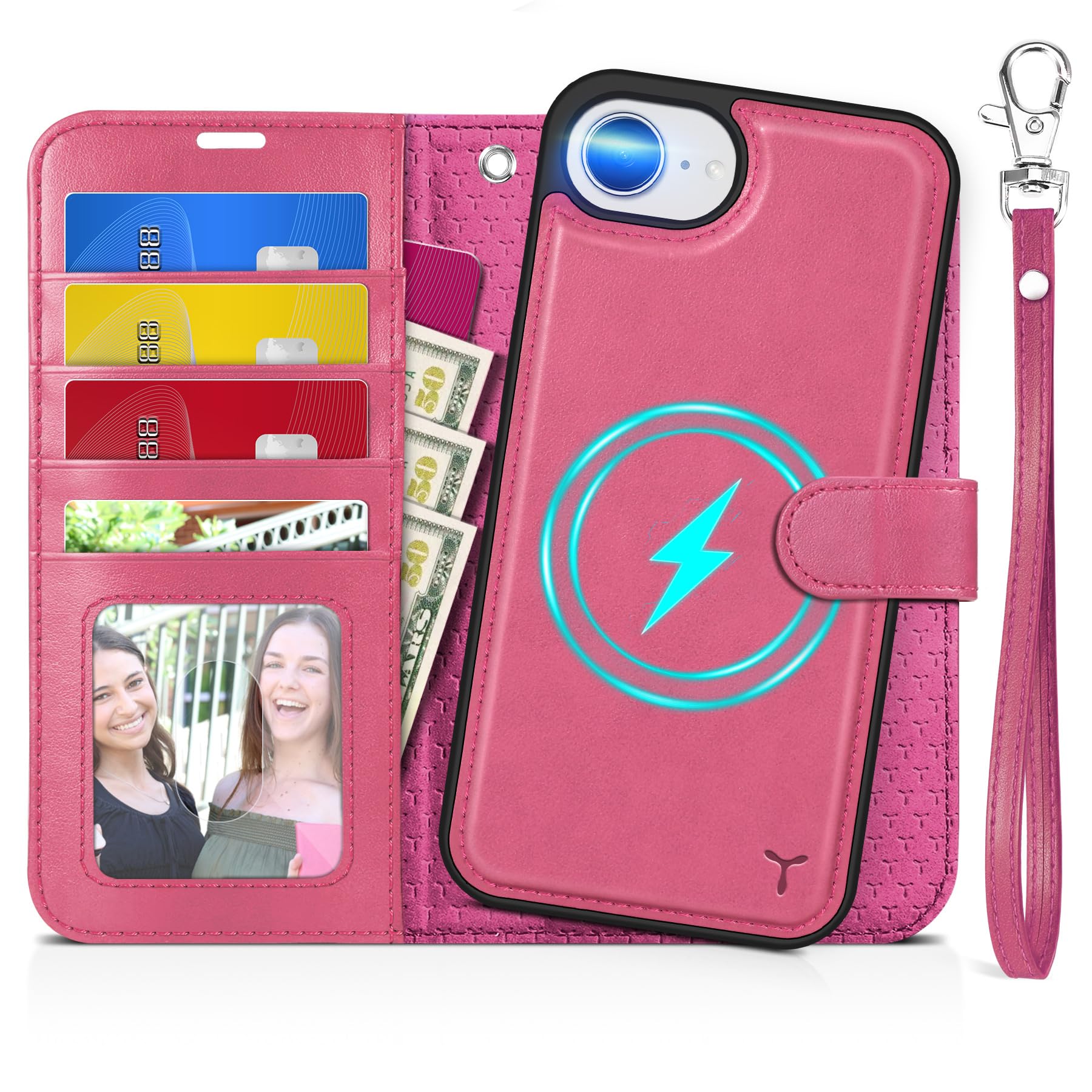 TUCCH Case Wallet for iPhone 16e 6.1", [Detachable] 2 in 1 [Wrist Strap] Magnetic PU Leather RFID Blocking [Wireless Charging] 4 Card Slot Kickstand