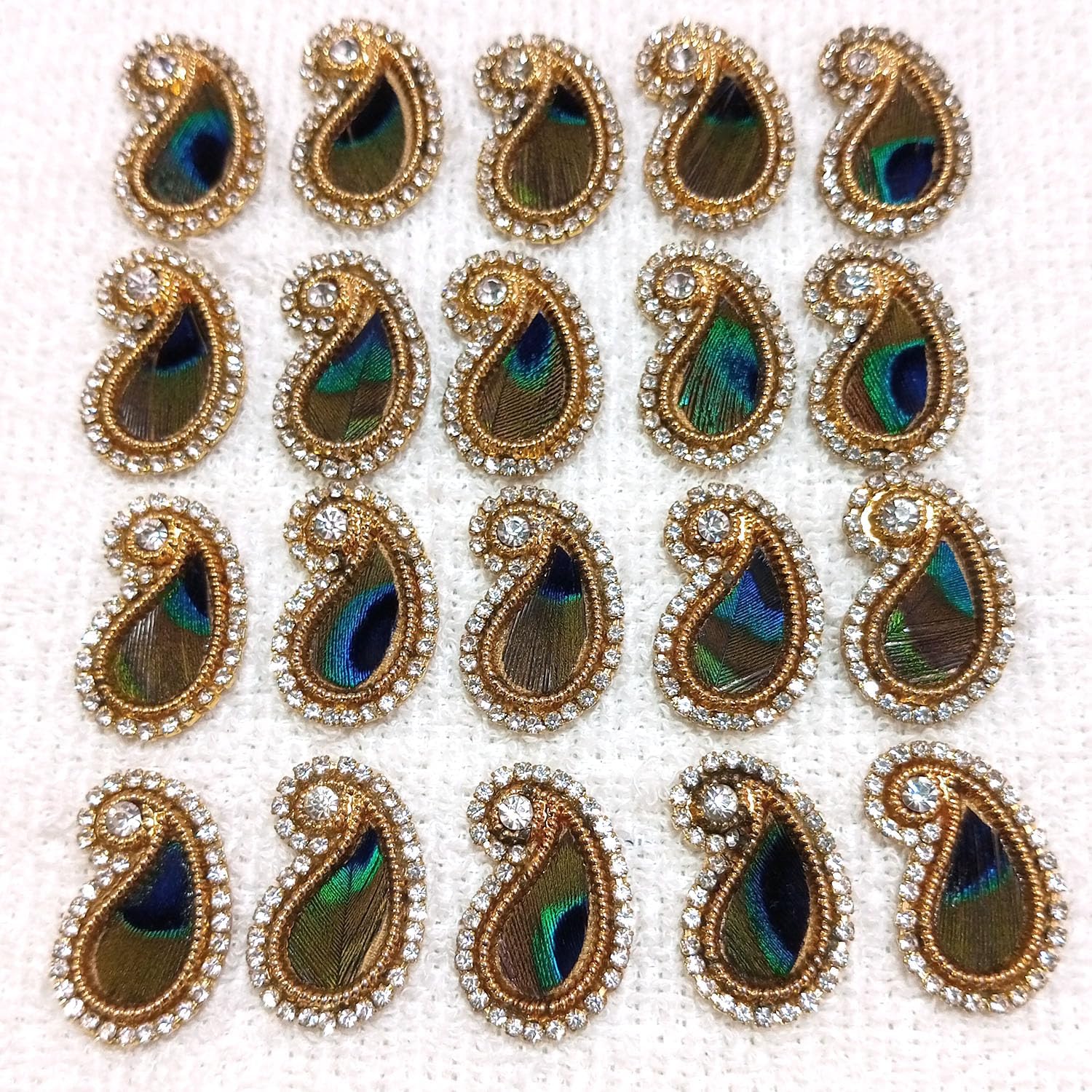 Lovetholy 3X1.9cm Zardosi Patch Work Mango Design with Peacock Feather Embroidery Sew On Applique Patches for Clothes, Blouse, Dress, Jackets, Saree (25Pcs, Mango Design)