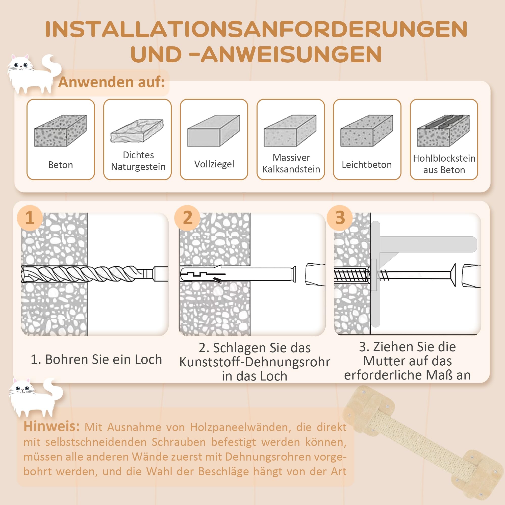 PawHut Kletterwand Katzen 5-Teilig Kratzstamm Katzenhaus bis 5 kg Beige | Katzenkletterwand, Katzen Wandelemente, Sprungplattformen, Katzenleiter, Katzenwandmöbel Set, für Klettern Spielen Schlafen