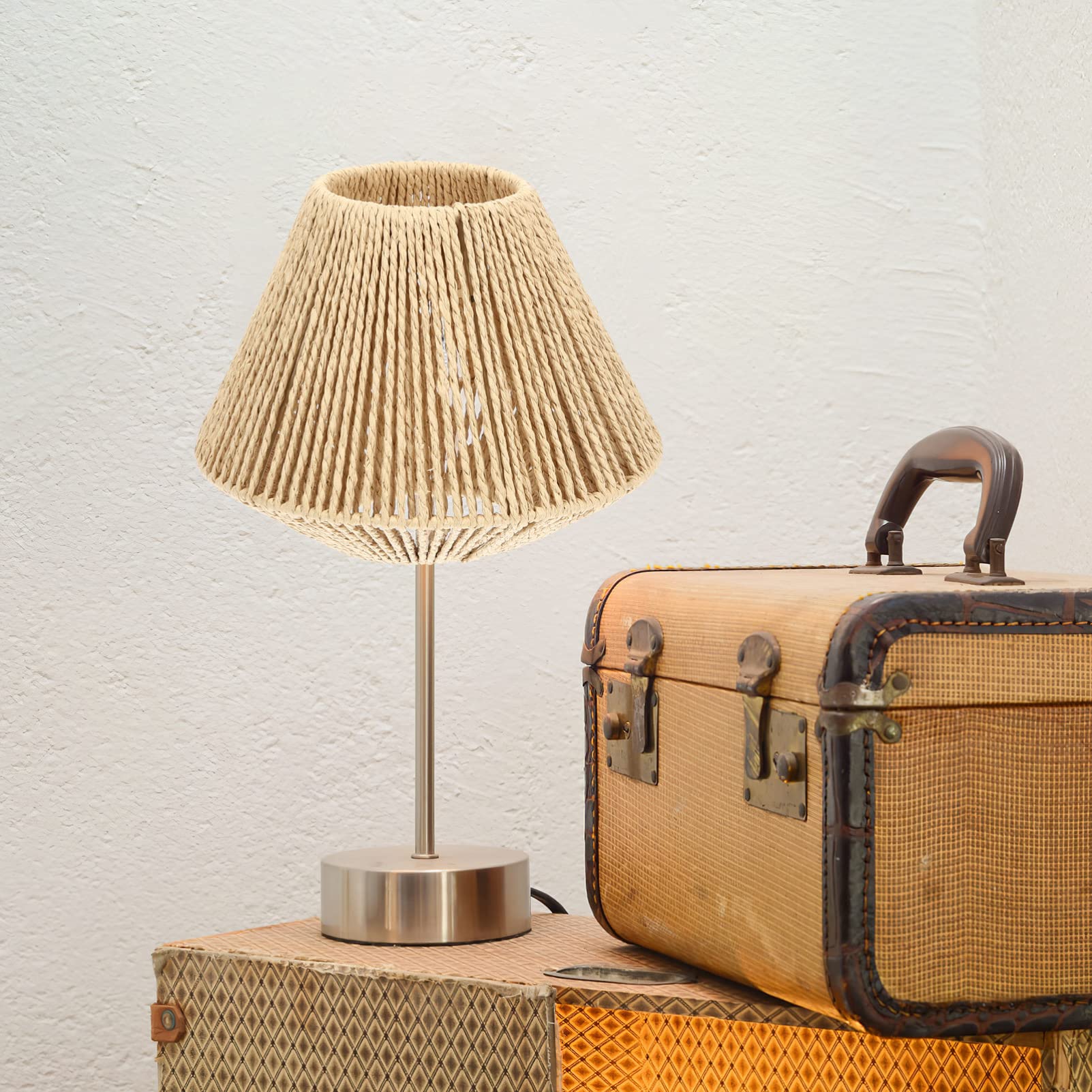 SHERCHPRY Rattan lampshade Table lamp Shade for Ceiling Retro Rattan Rope Chandelier s Rustic Style s Wicker Floor Frame Rope - Image 3