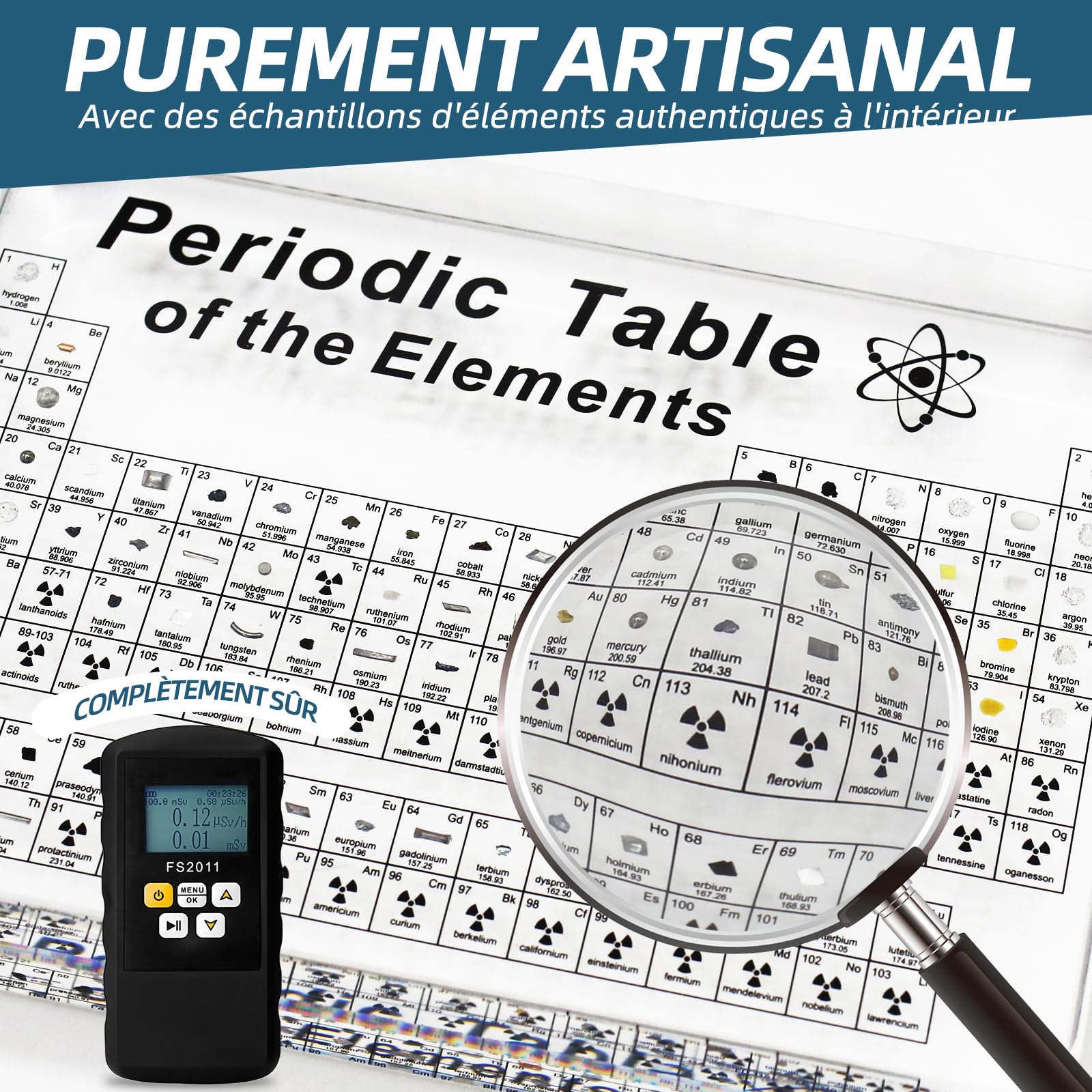 Lampe de Bureau Tableau Périodique LED avec 83 Échantillons d'Éléments Réels Décoration Scientifique en Acryl pour Bureau et Chambre d'enfant Cadeau Éducatif STIM Idéal pour Élèves et Étudiants