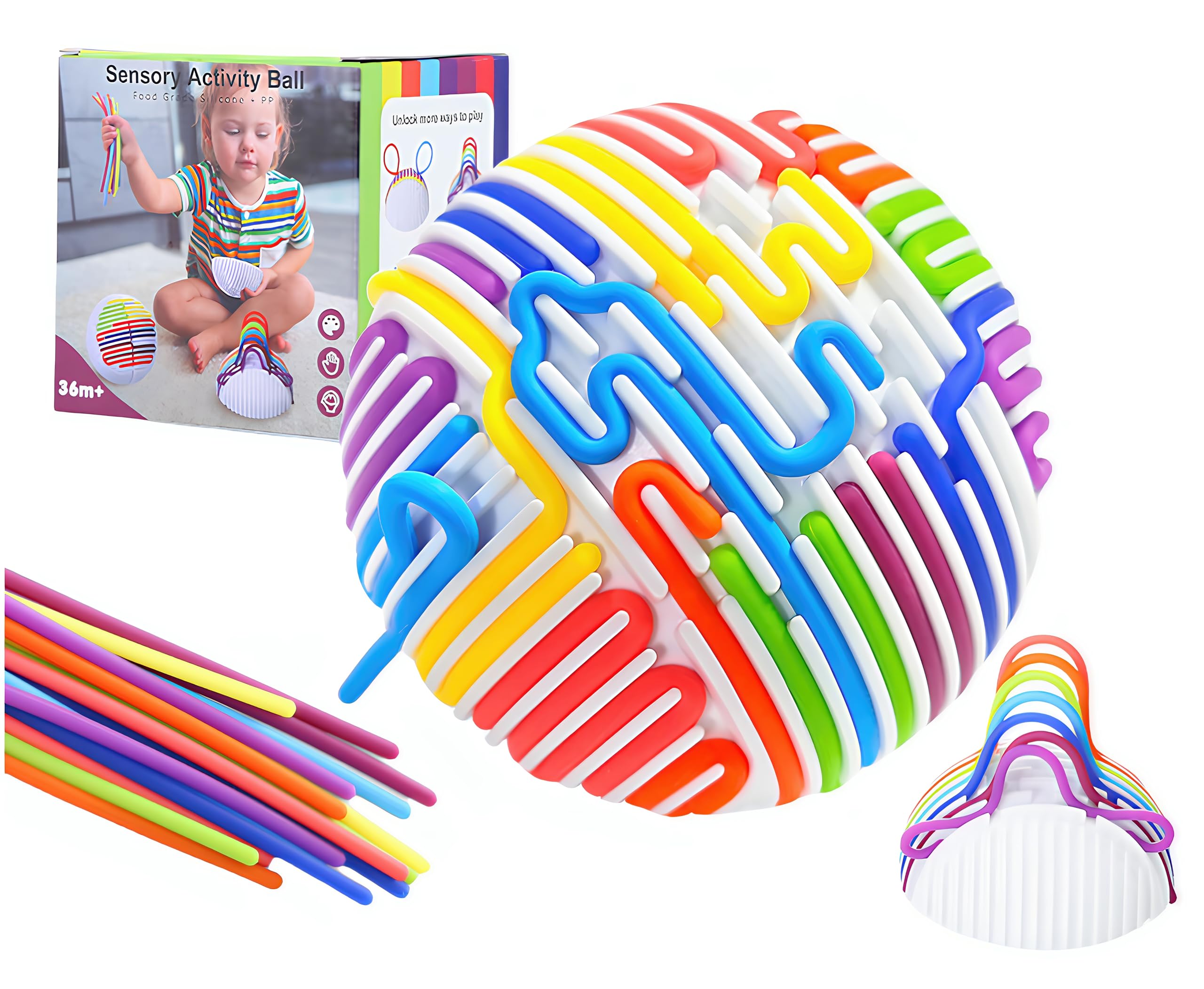 Shiergongli Sensory Activity Ball for Kids & Adults  3D DIY Fidget Toy with 20 Colourful Strings, Calming Autism ADHD Toy, Silicone Tactile Stress Relief Toy for Focus & Fine Motor Skills