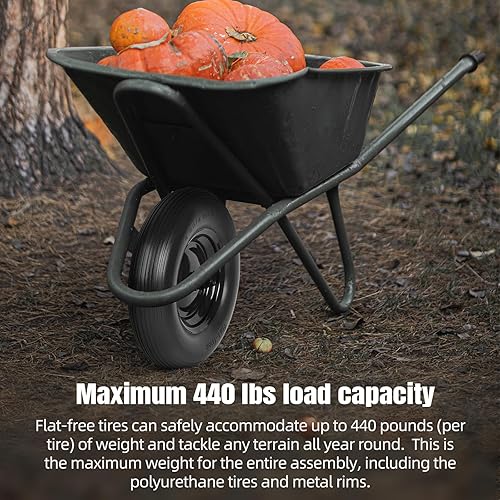 Miniatura 3 de (PAQUETE DE 2) Neumático y Rueda 4.804.00-8" - Ajuste Universal Neumáticos Sólidos Sin Pinchazos para Carretilla de 16" con Cubo de 3" y Rodamientos