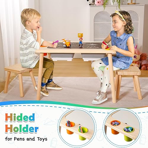 Miniatura 10 de Mesa sensorial 5 en 1 para niños, multifunción, mesa de arena para interiores, mesa de dibujo para niños, mesa sensorial para niños pequeños con 2