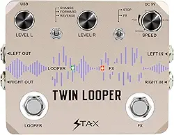 Stax Estação de Loop de Pedal de Guitarra Elétrica Twin Looper 11 Tipos de Reprodução para Baixo de Guitarra Elétrica com 10 Minutos de Tempo de Gravação