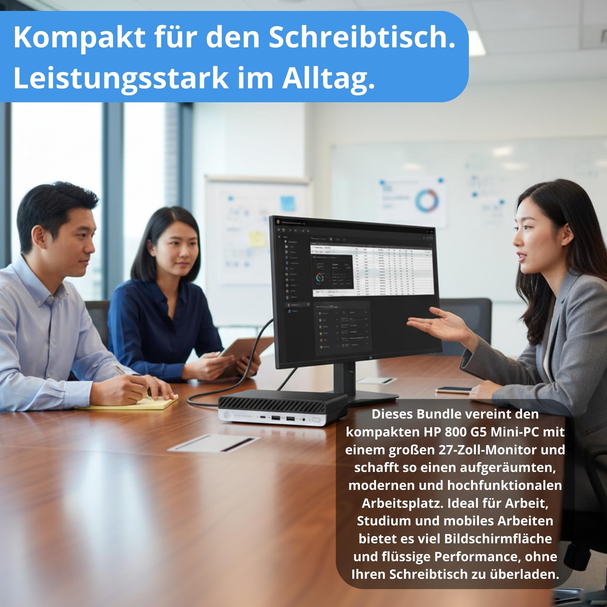 HP Mini-PC für Business und Büro, Intel Core i5-9500T, 16 GB RAM, 512 GB SSD, Windows 11 Pro, Monitor, integrierte Lautsprecher, 36 Monate Garantie