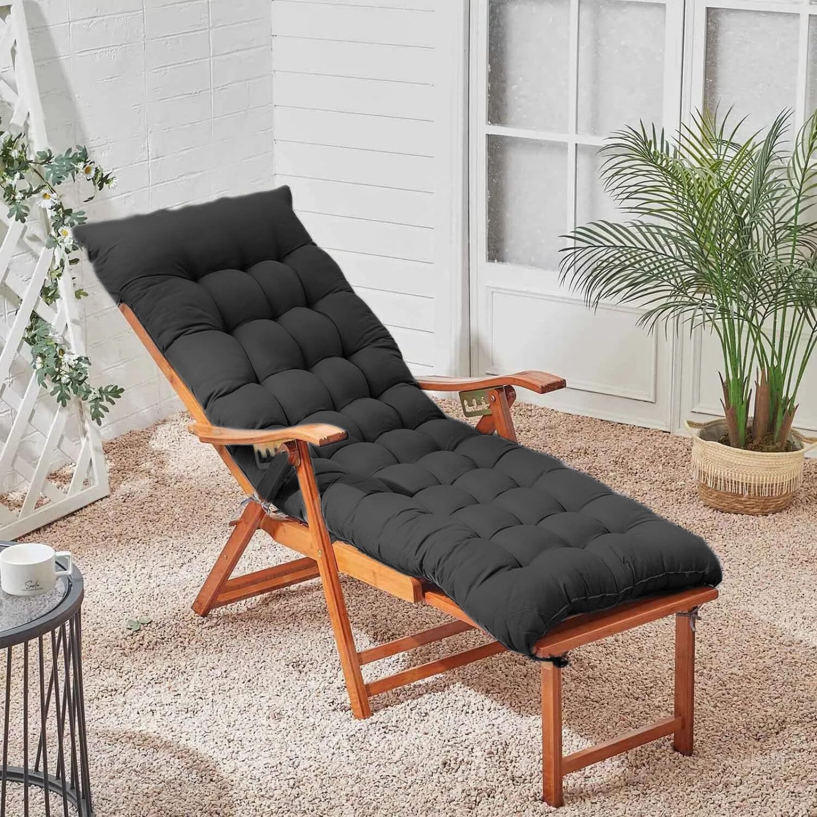 KYMMPL Thickend Sun Lounger Cushion Chaise Rocking Chair Cushion with Ties Comfy and Soft Recliner Relaxer Solid Color Mattress for Indoor& Outdoor Furniture (Black,80 * 40)