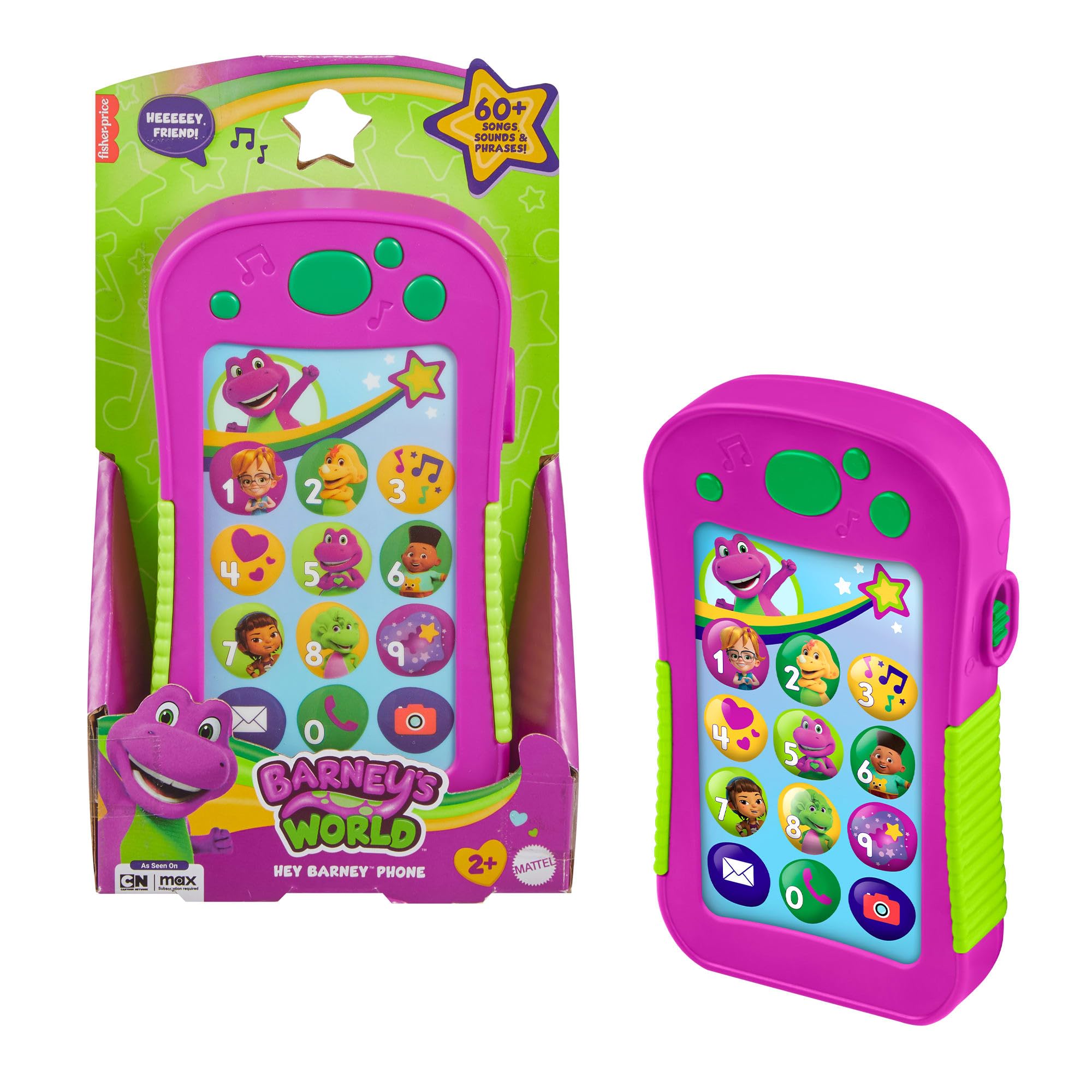 Barney World Toddler Toy  Hey Phone with Music, Lights & Phrases for Preschool Kids Ages 2+, Multilingual Version in English, Italian, French, German, and Dutch, JGT55