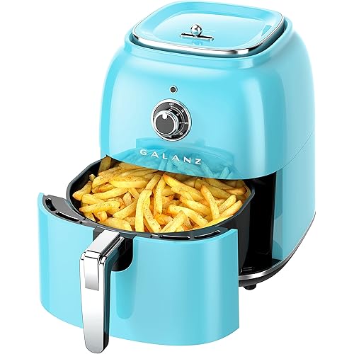 Galanz Retro Electric Air Fryer with Non-Stick Basket, Temperature and Time Control, Oil-Free for Healthy Frying, Auto Shutoff, 4.8Qt, 1500W, Retro Blue