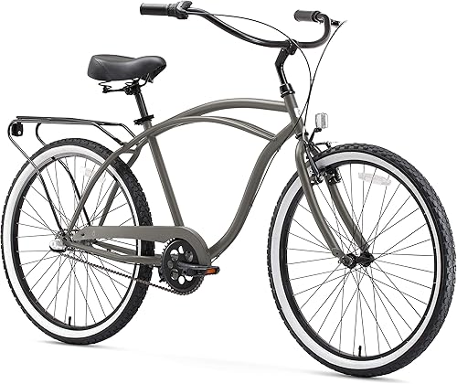 Miniatura 36 de sixthreezero Around The Block - Bicicleta de playa para hombre, bicicleta híbrida con soporte trasero Negro mate con asiento/agarraderas negras