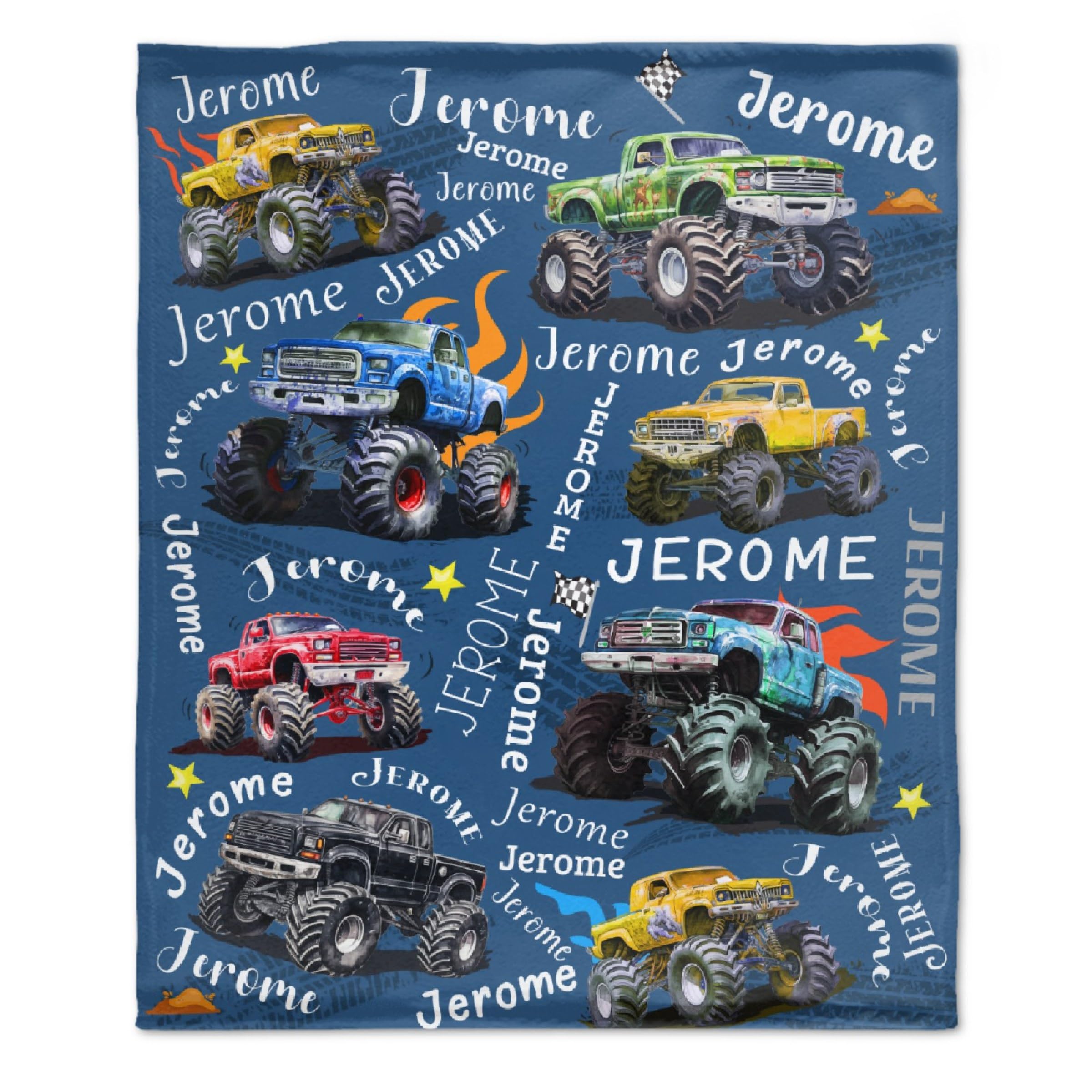 Todeyya Personalized Trucks Mon-Ster Car Blanket Gifts, Custom Trucks Mon-Ster Name Blanket for Boys Girls, Custom Gift for Birthday Chirstmas Soft Plush Blanket Warm for Couch Bed 50x40 in for Kids
