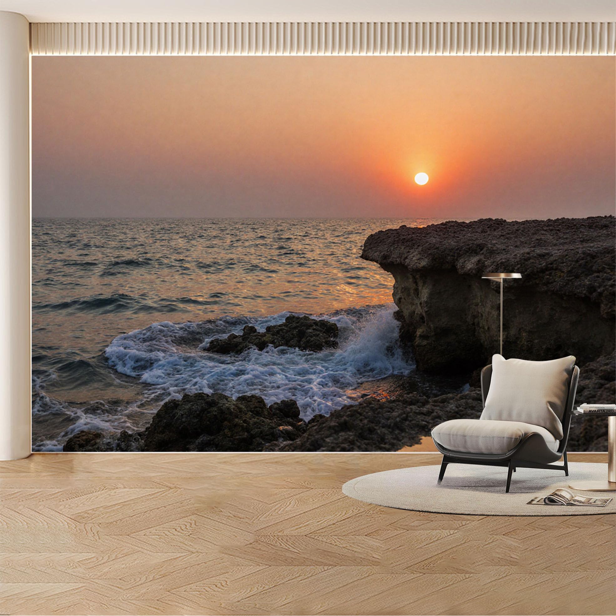 Custom Wall Mural Wallpaper Ocean Cliff Sunset Landscape Nature Wall Decor Large Wall Art Mural Design for Living Room， Bedroom， Office