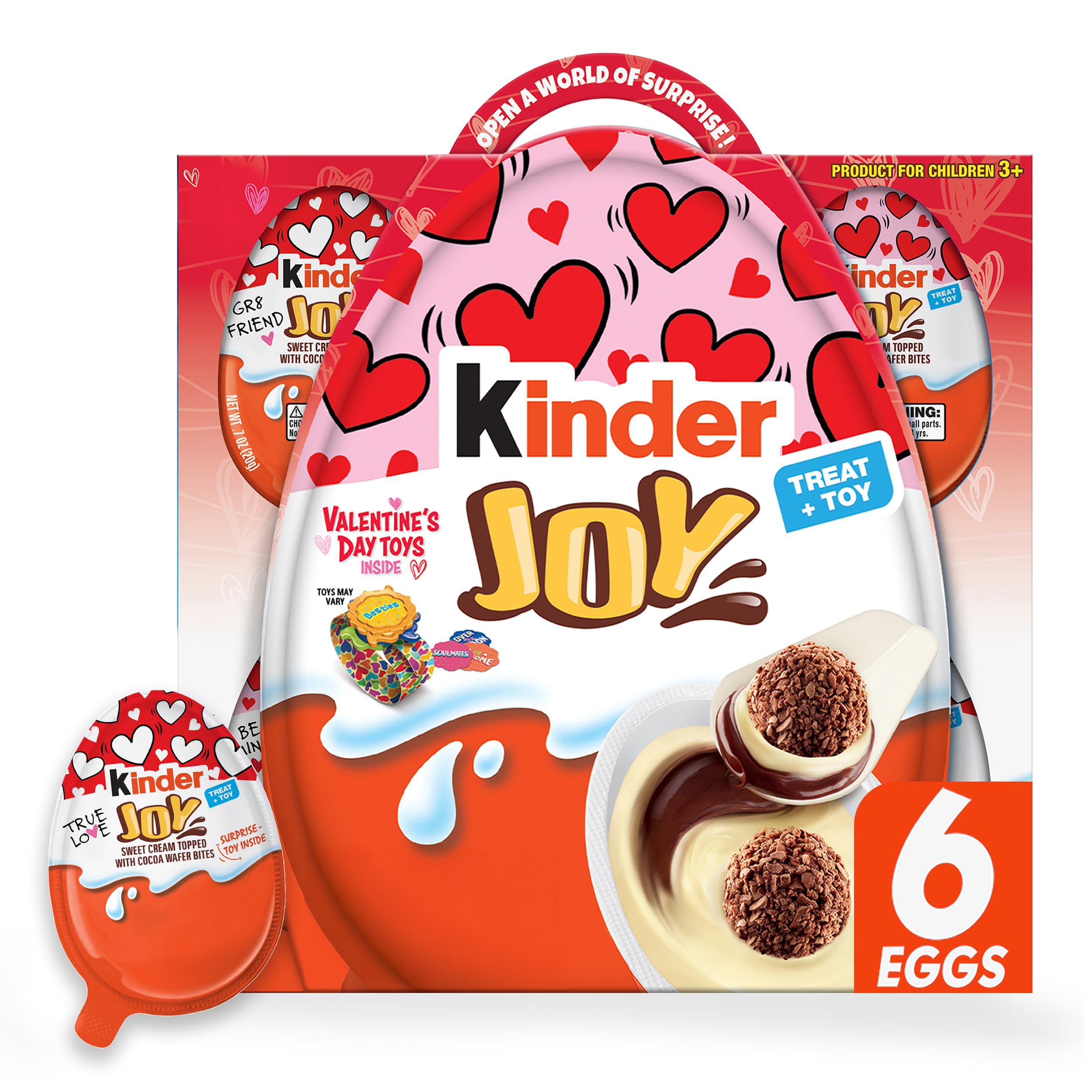 Kinder Joy Valentine's Day Egg with Chocolatey Wafer Bites and Surprise Toy Inside Toy, 6 Count 0.7 oz