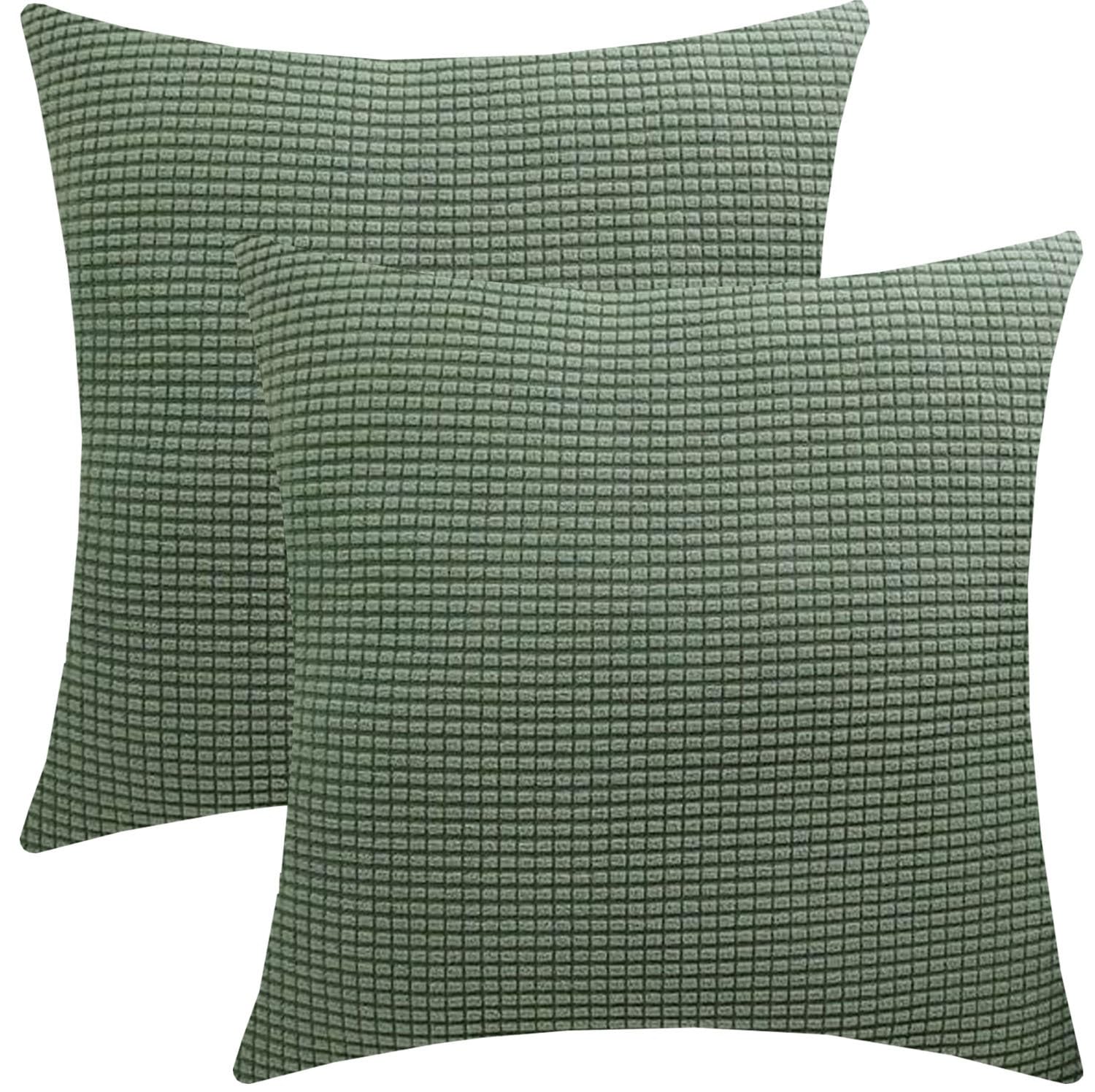 Cushion Covers Pack of 2 Large Decorative Square Throw Pillow Case Green/Brown/Grey/Blue for Sofa Living Room Couch,Rectangle Pillowcase Covers with Invisible Zipper(Pea green,65x65cm(Set of 2 ))