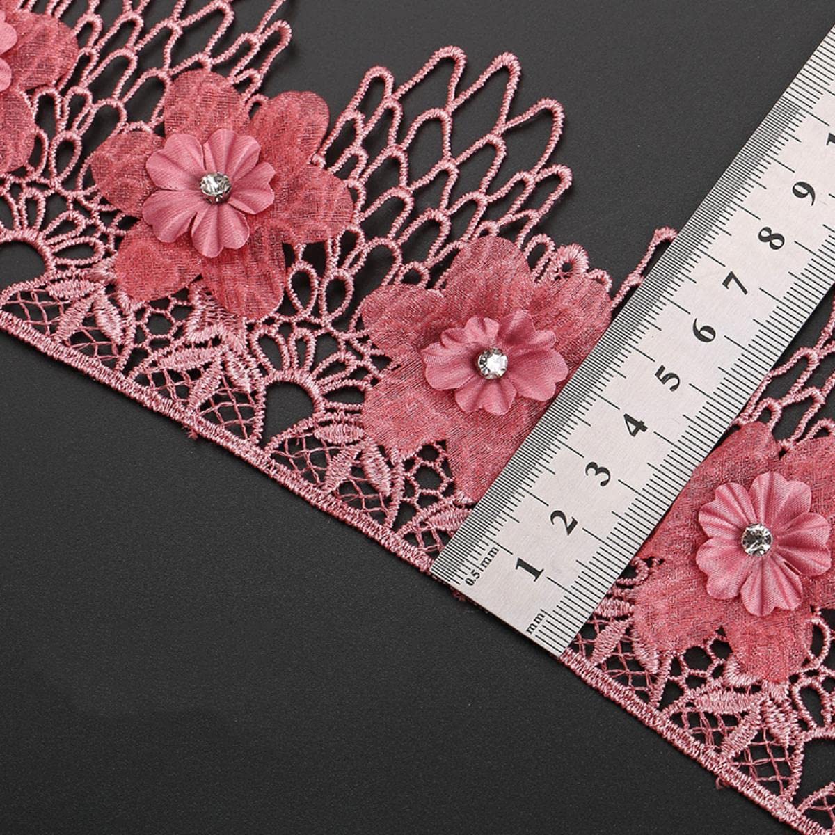 1 yard 9 cm strass in rilievo 3D fiore ricamato bordo in pizzo nastro tessuto fai da te abito da sposa cucito mestiere decorazione della casa-04 rosa, 1 yard