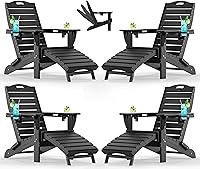 Vista 27 de Ciokea Juego de 2 sillas plegables Adirondack con otomano retráctil para hoguera, silla de patio con reposapiés extraíble, resistente a