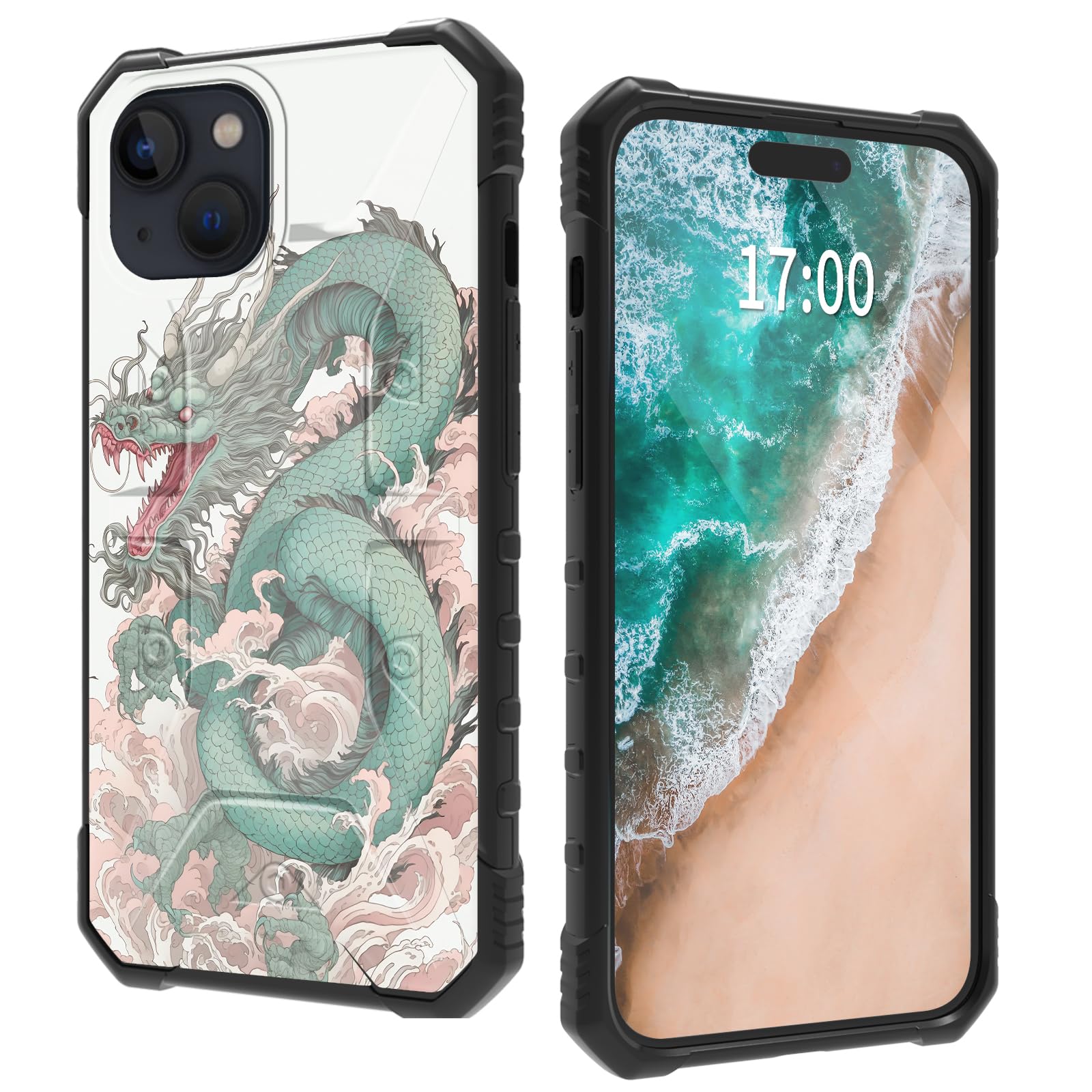WZCJDHMJ Case for iPhone 15,for iPhone 15 Case,Dual Layer Heavy Duty Shockproof Protection Hard PC + Soft Silicone Hybrid Protective Case for iPhone 15 6.1" Case-Cool Green Dragon