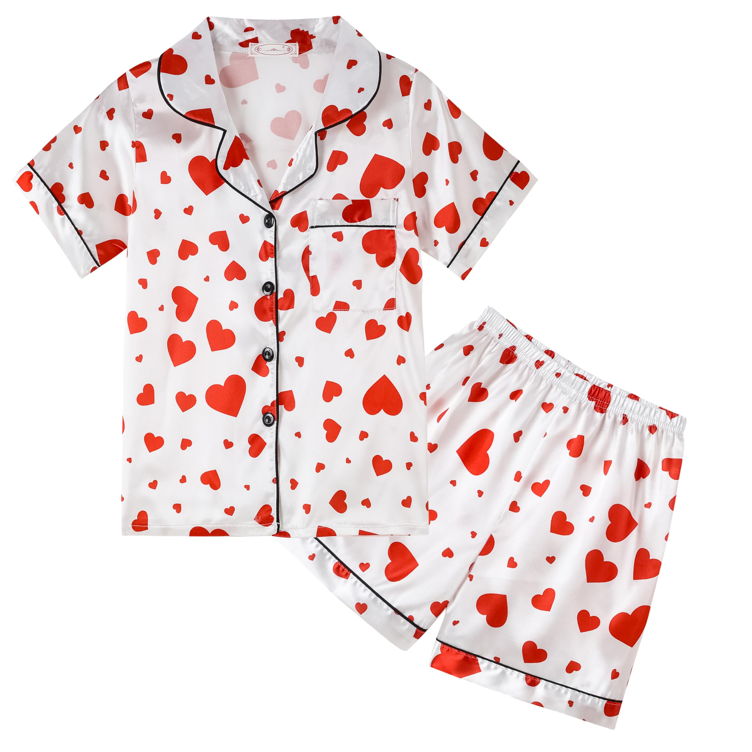 Hupohoi Unisex Kids Boys and Girls Pajama Sets Summer Short Sleeve With Shorts Sleepwear Silky Button Down Loungewear