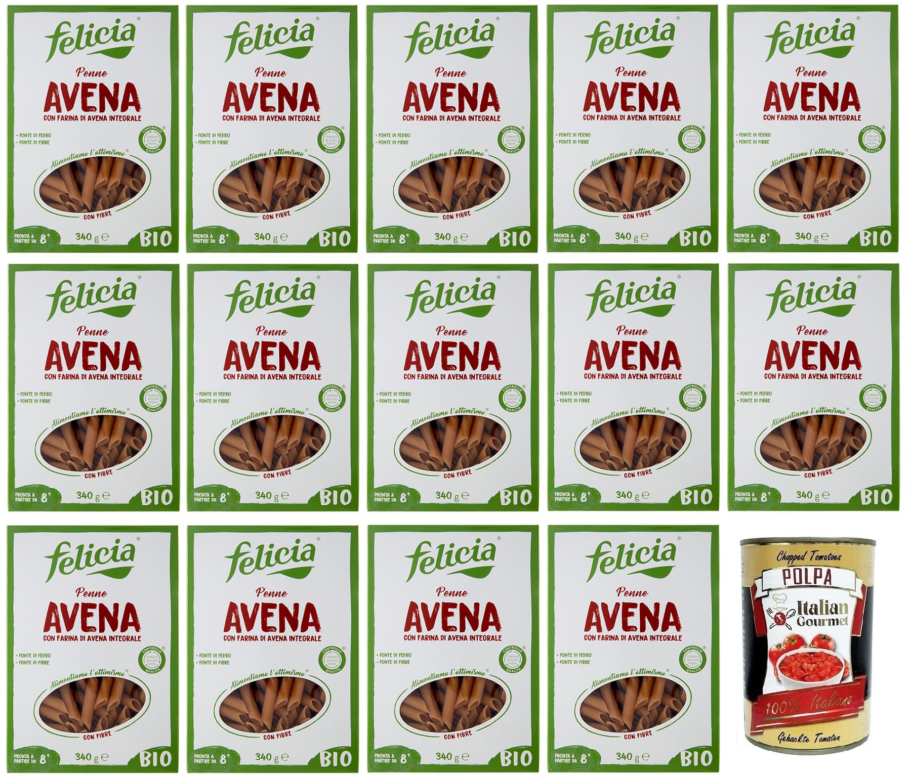 Italian Gourmet Penne Avena pasta integrale glutenfrei 14 x 340g | Mit Vollkorn-Hafermehl, biologico e naturale, senza glutine, für leichte, Gesamtnettogewicht 4,76 kg + Kostenlos Polpa 400g
