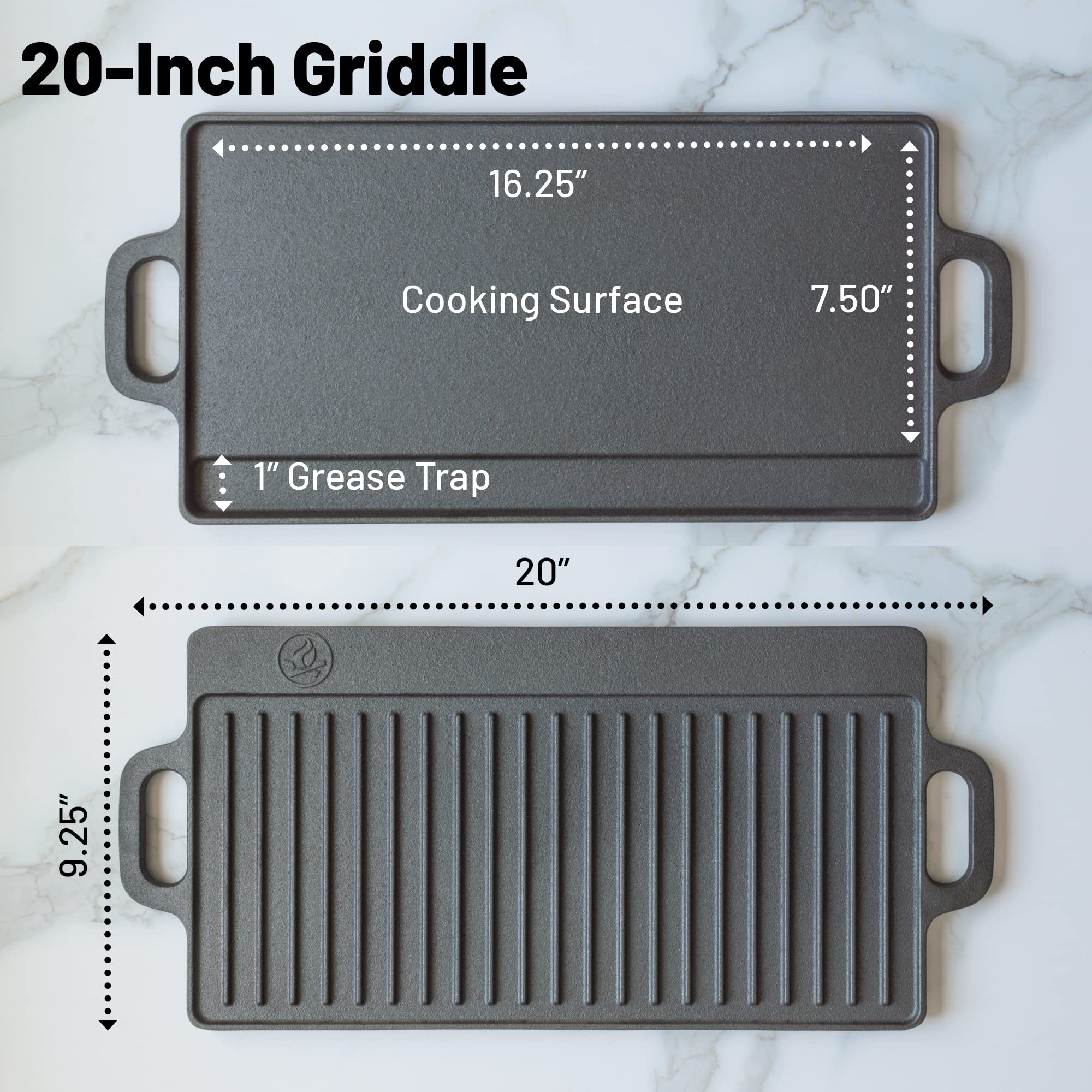 Backcountry Cast Iron Skillet 20x9" (Large Reversible Grill/Griddle