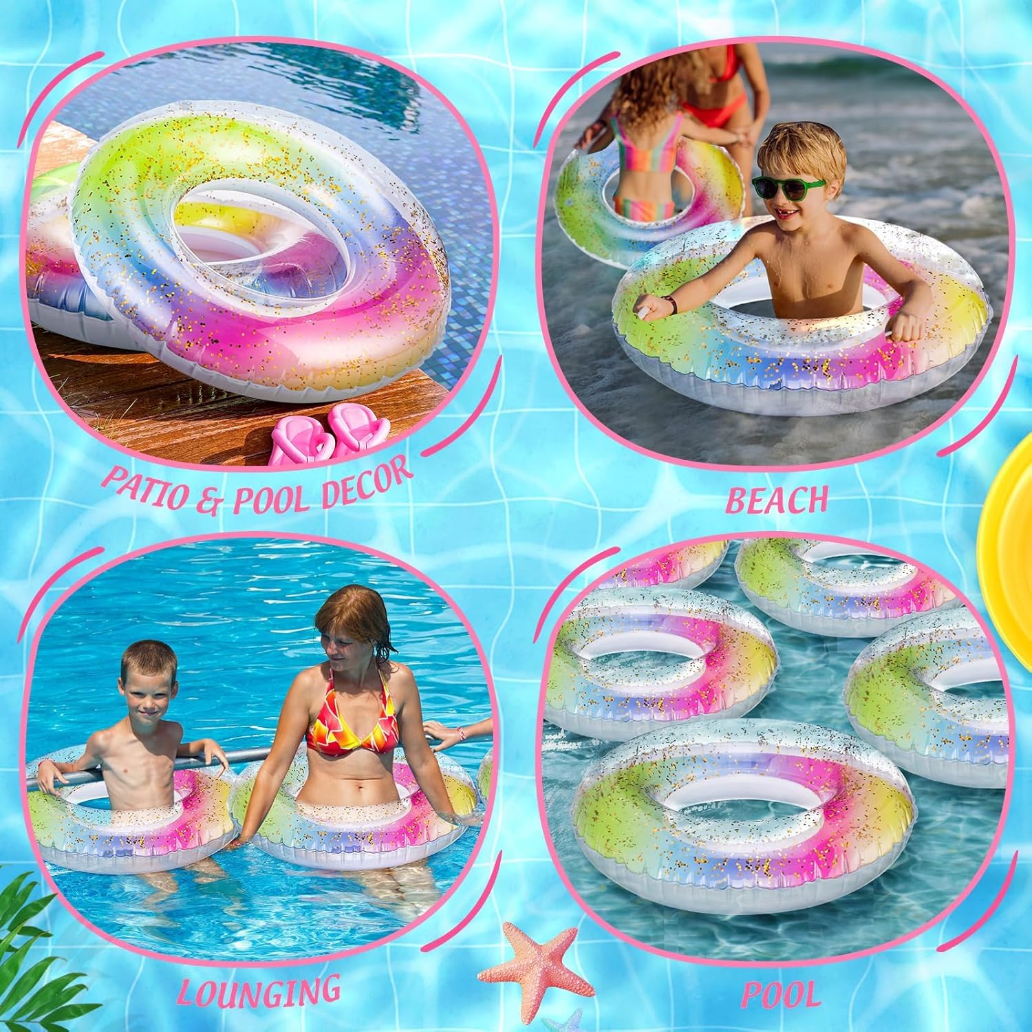 Anello di nuoto gonfiabile, Anello di Nuoto Gonfiabile Galleggiante Adulti, Piscina per Bambini per Adulti e Adolescenti, per Feste Estive in Piscina