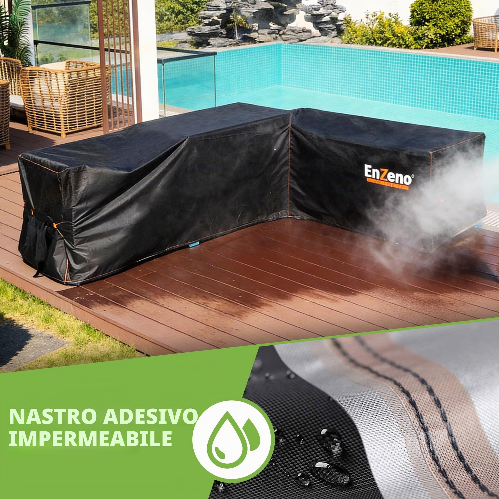 Enzeno Telo protettivo per mobili da giardino a forma di L, impermeabile e antivento per divano ad angolo esterno mobili da giardino rettangolare 215 × 215 × 87 cm copertura telone